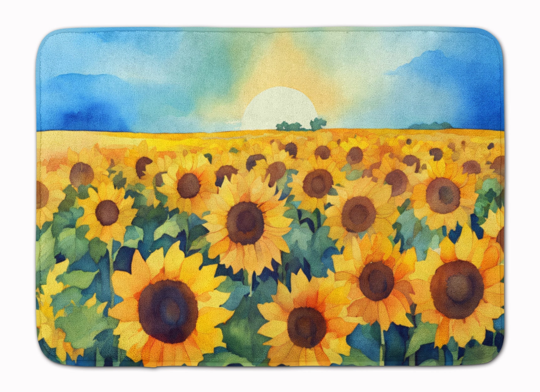 Kansas Sunflowers in Watercolor Memory Foam Kitchen Mat