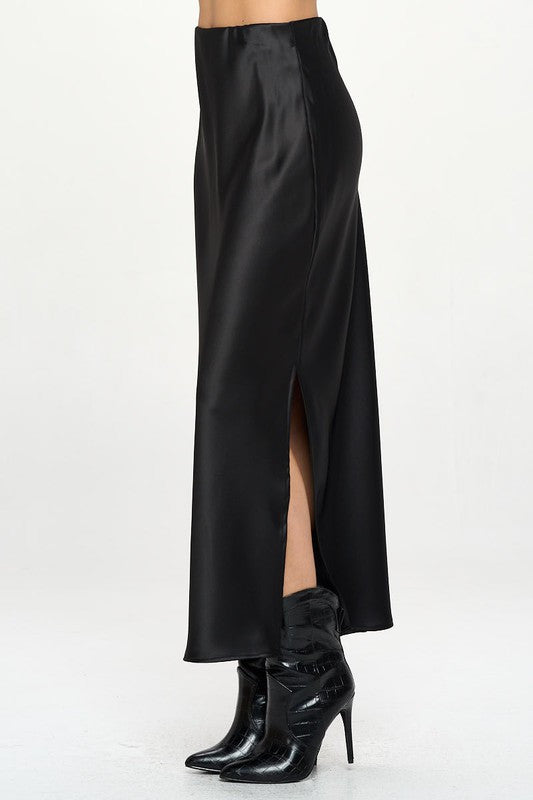 Silky Satin Maxi Skirt with Slit