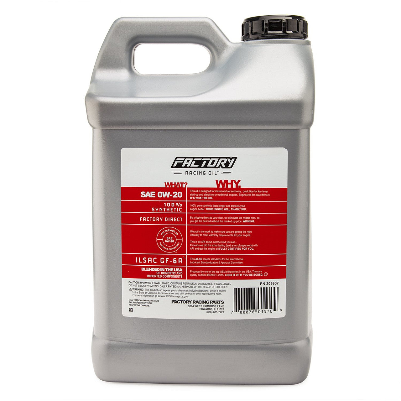 Factory Racing Oil SAE 0W20 Full Synthetic Engine Oil, API SP GF-6A, 2.5 Gallons