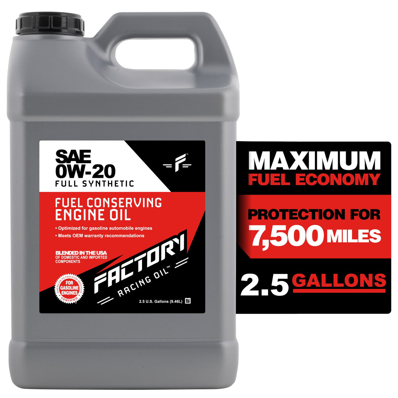 Factory Racing Oil SAE 0W20 Full Synthetic Engine Oil, API SP GF-6A, 2.5 Gallons